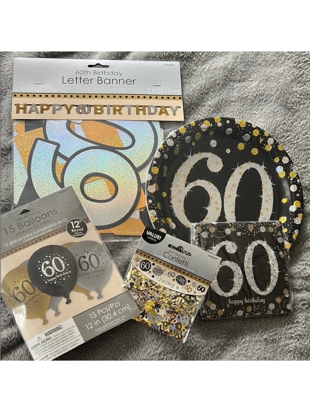 Party City • Brand New • 60th Birthday Party Supplies Set • Black & Gold